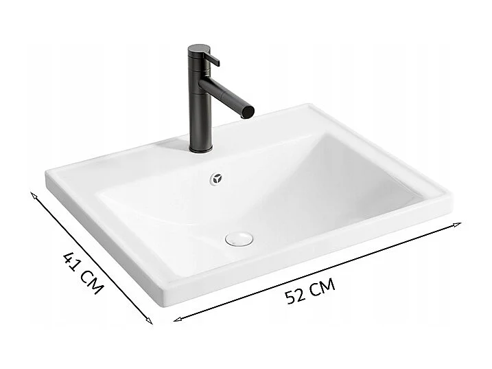 Umywalka ceramiczna biała meblowa wpuszczana w blat prostokątna 52 x 41 cm