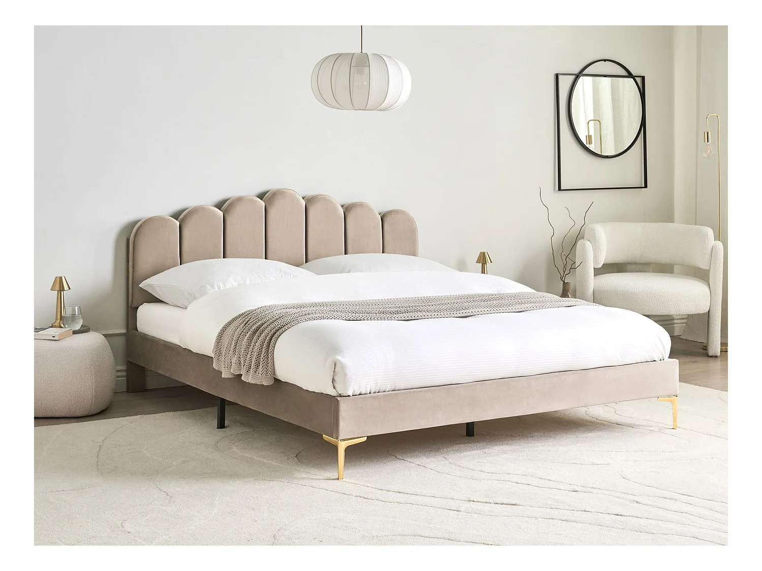 Lit avec sommier Velours SAUVIAN 160 x 200 cm Taupe