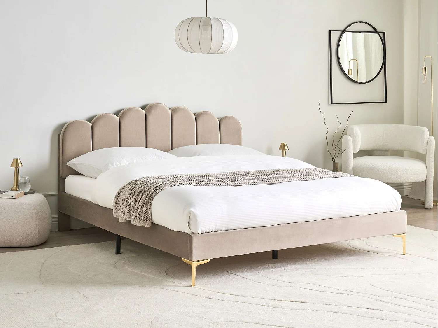 Lit avec sommier Velours SAUVIAN 160 x 200 cm Taupe