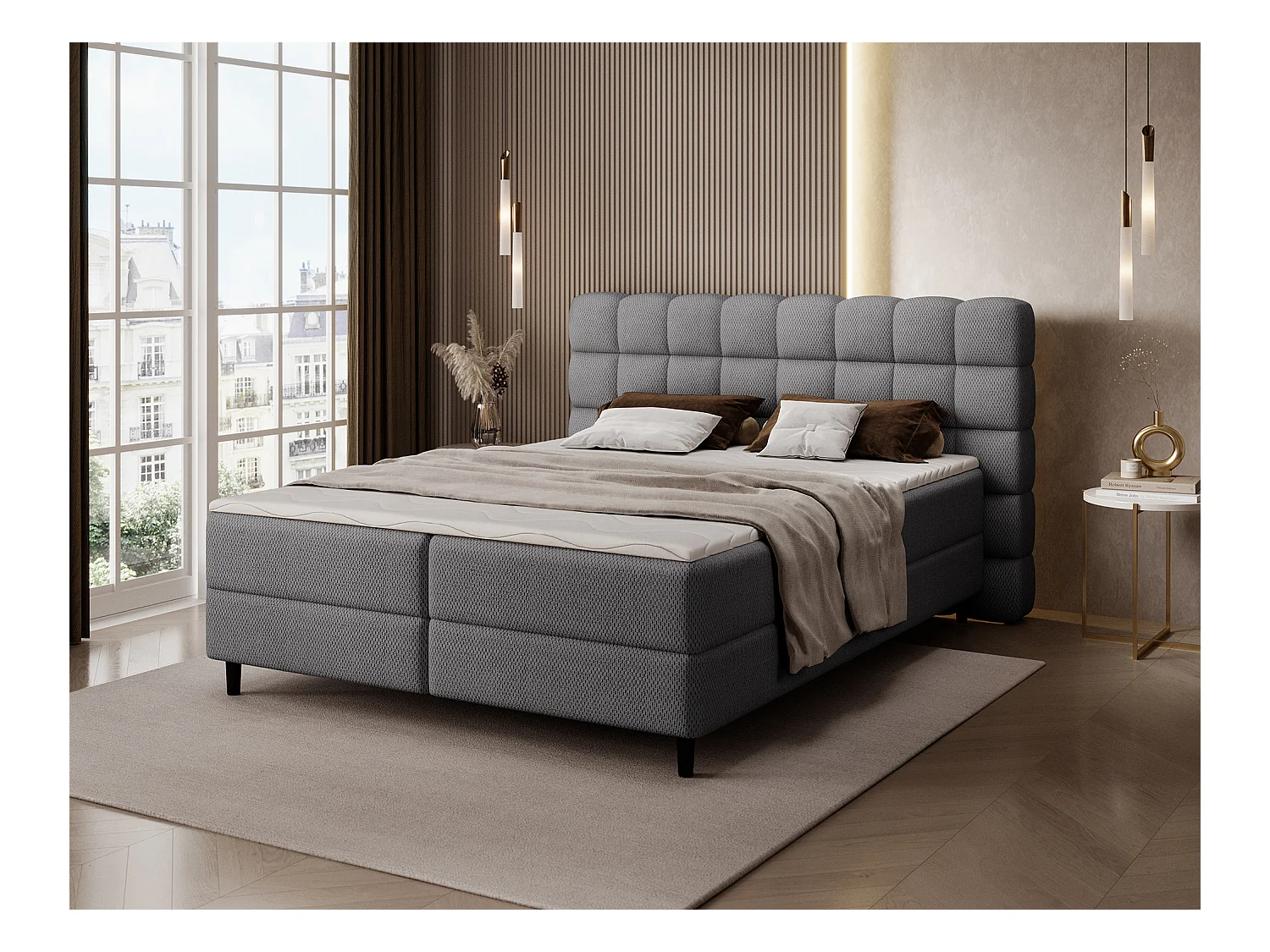 Letto a molle Bernex/Letto a molle/Materassi e topper/Rivestimento in tessuto/Grigio