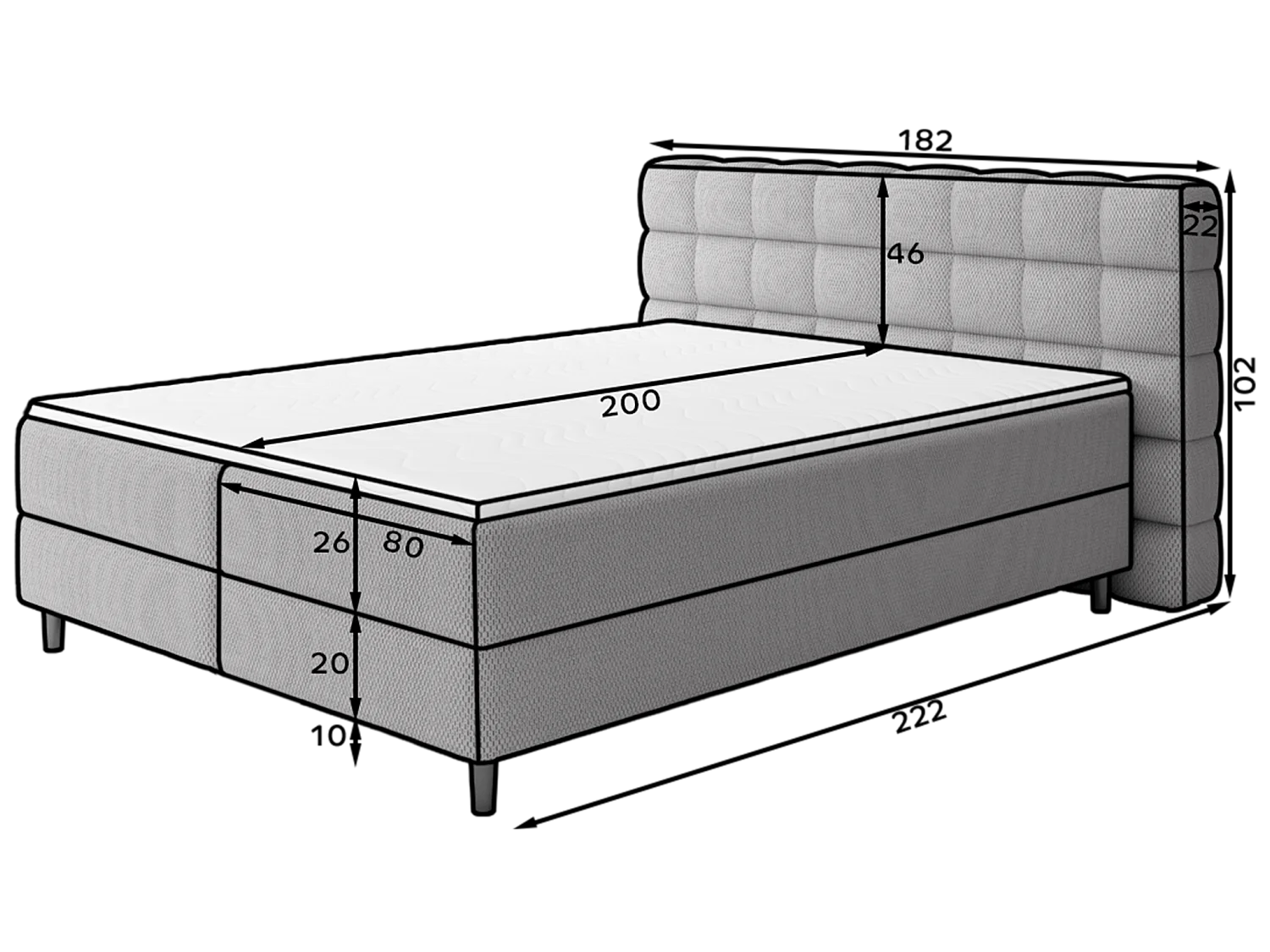 Sommier tapissier Bernex/Sommier tapissier/Matelas et surmatelas/Housse en tissu/Gris