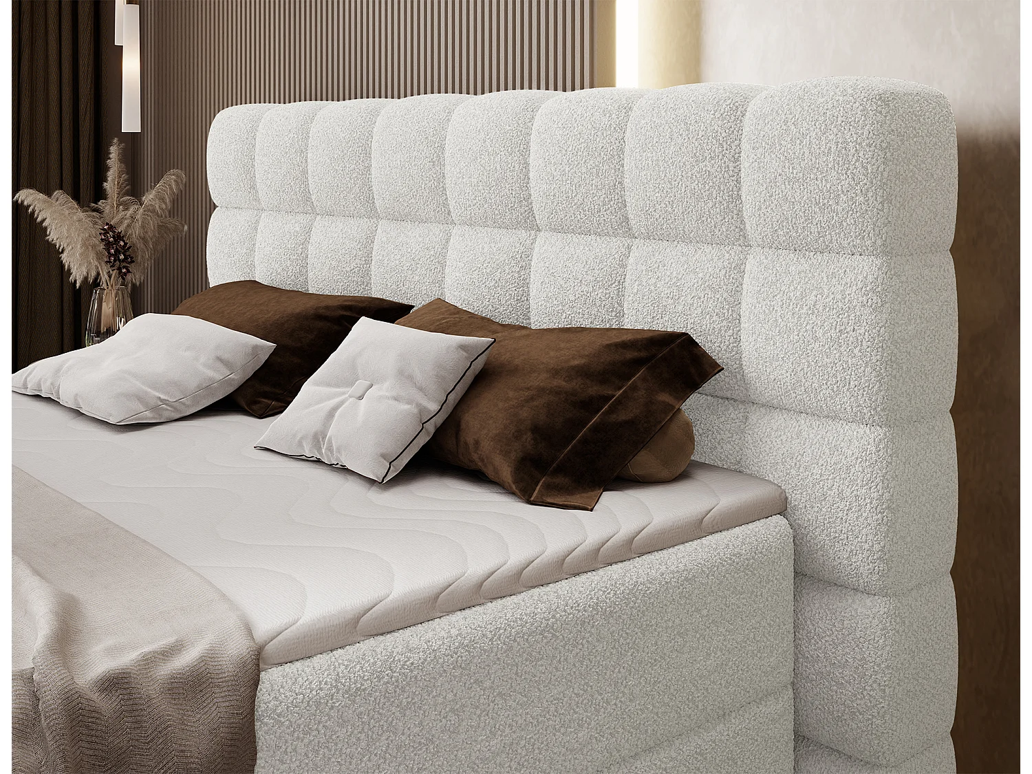 Boxspringbett Bernex/Bettbox/Matratzen&Topper/Stoffbezug-Bouclé/Weiss