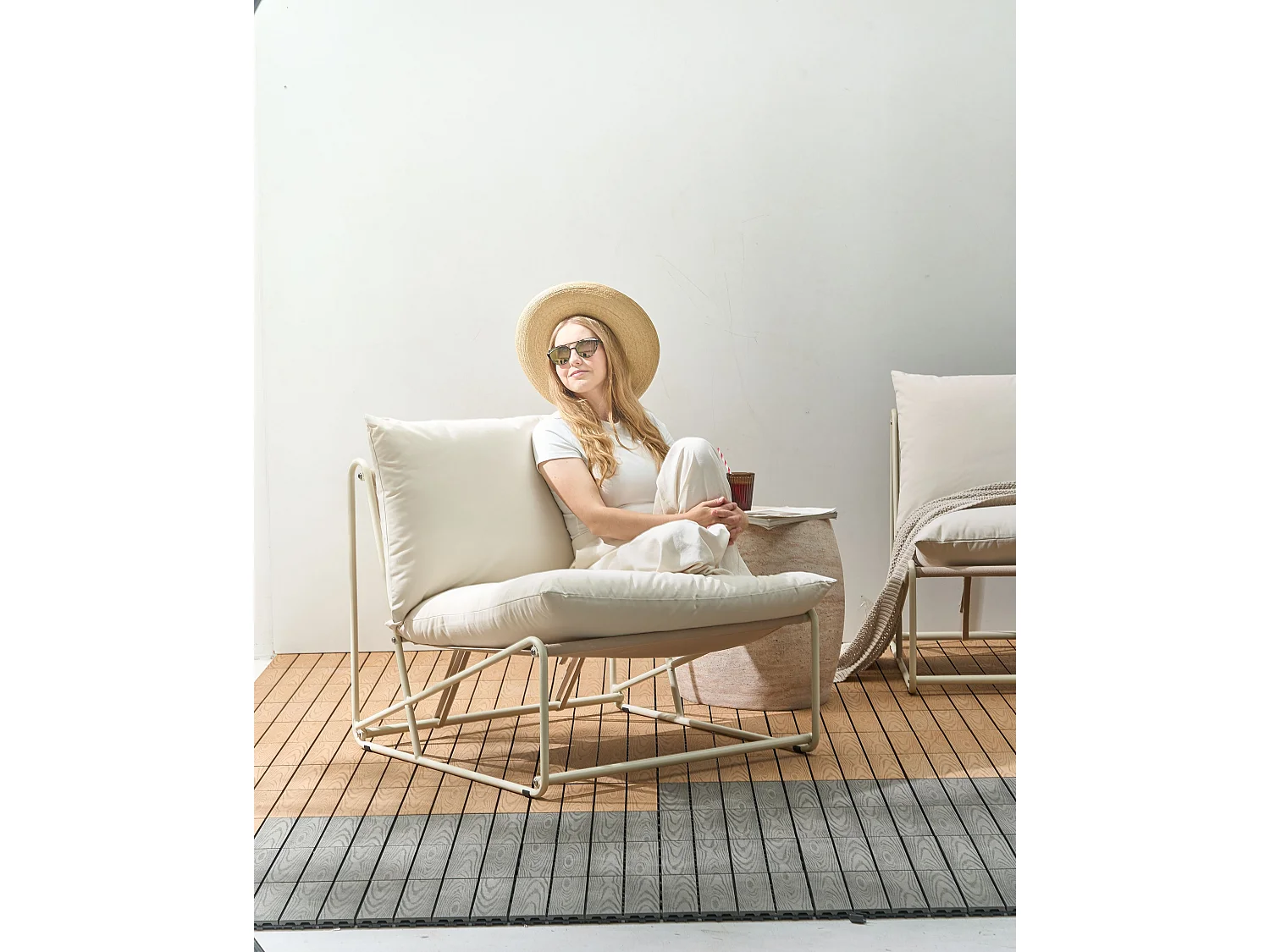 Chaise de jardin avec coussin PICO Métal Beige clair