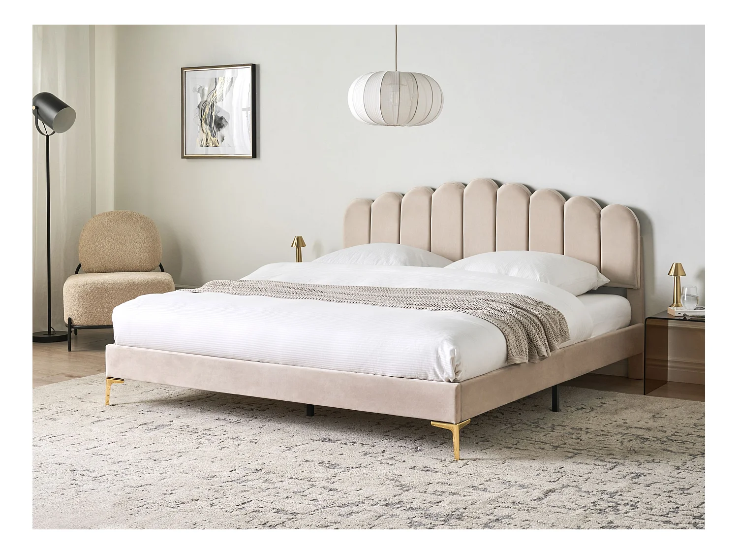Lit avec sommier Velours SAUVIAN 180 x 200 cm Beige