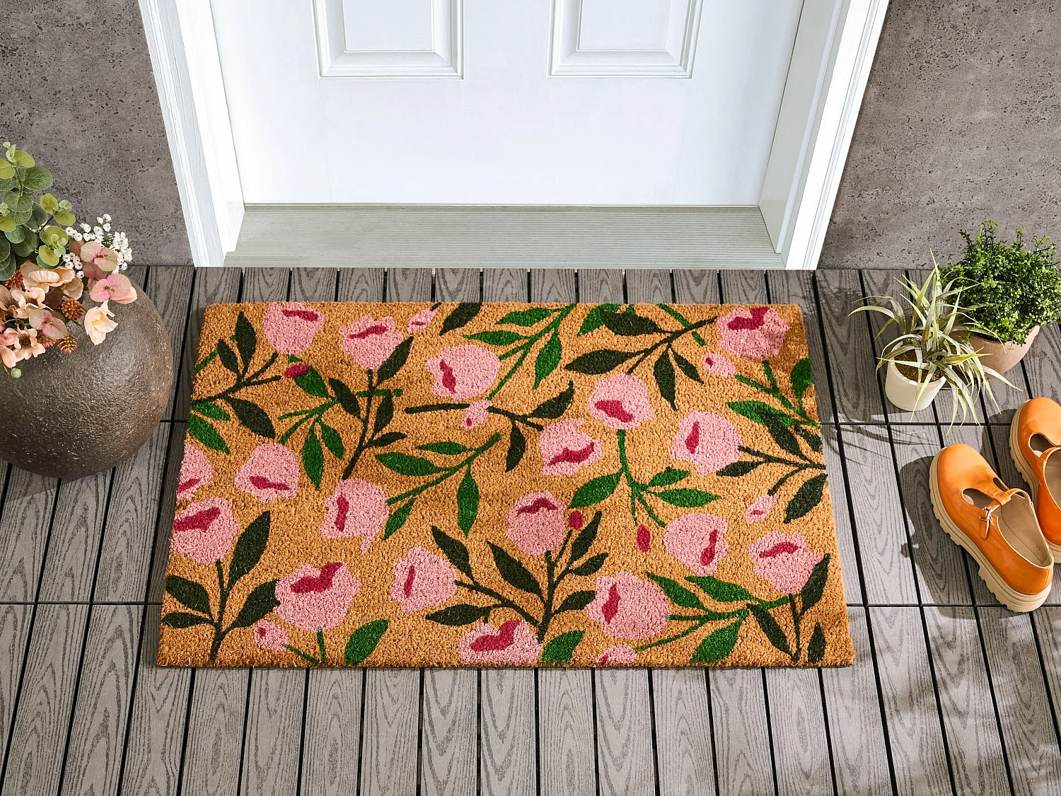 Paillasson MANGUAO Naturel 60 x 90 cm Fleur Fibre de coco