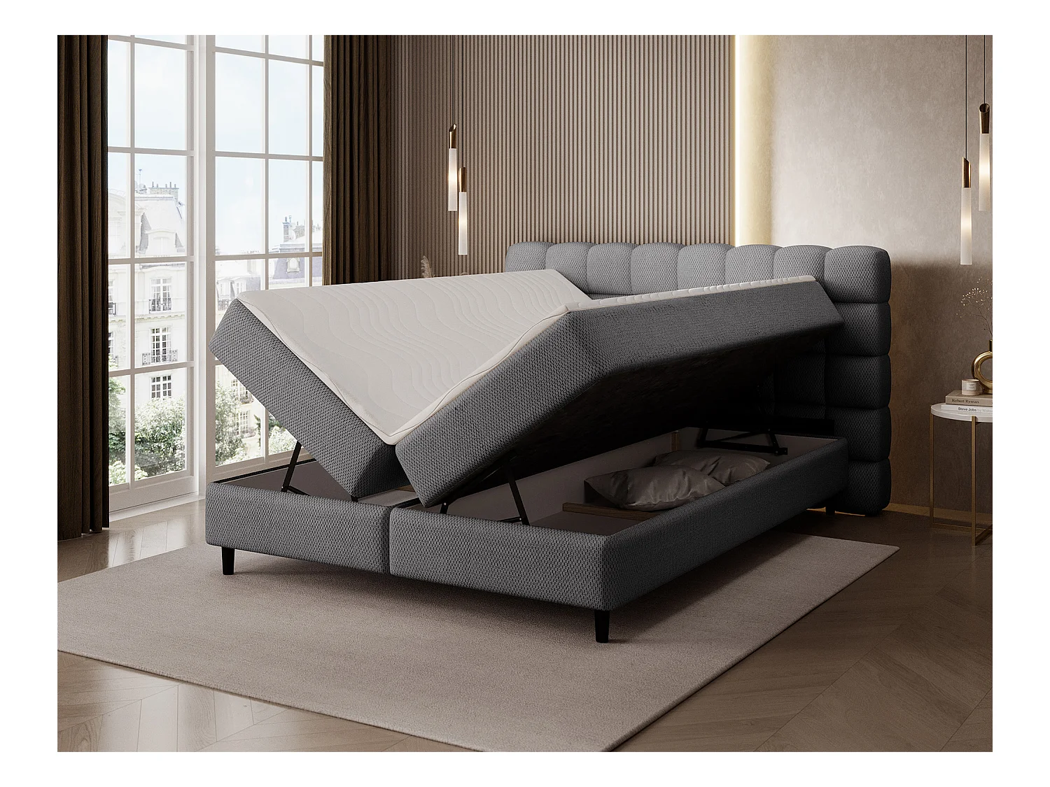 Sommier tapissier Bernex/sommier tapissier/matelas et surmatelas/housse en tissu/Gris