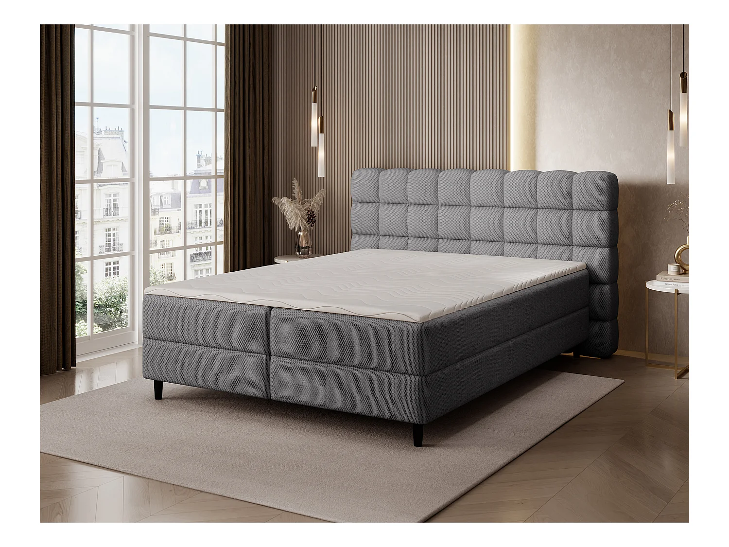 Sommier tapissier Bernex/sommier tapissier/matelas et surmatelas/housse en tissu/Gris