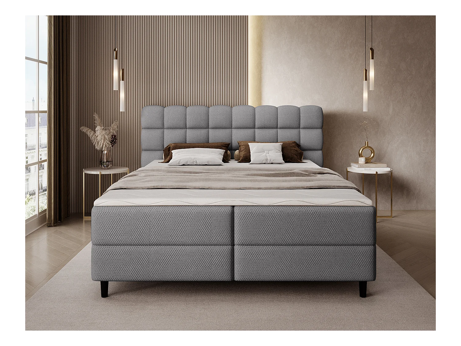 Sommier tapissier Bernex/sommier tapissier/matelas et surmatelas/housse en tissu/Gris