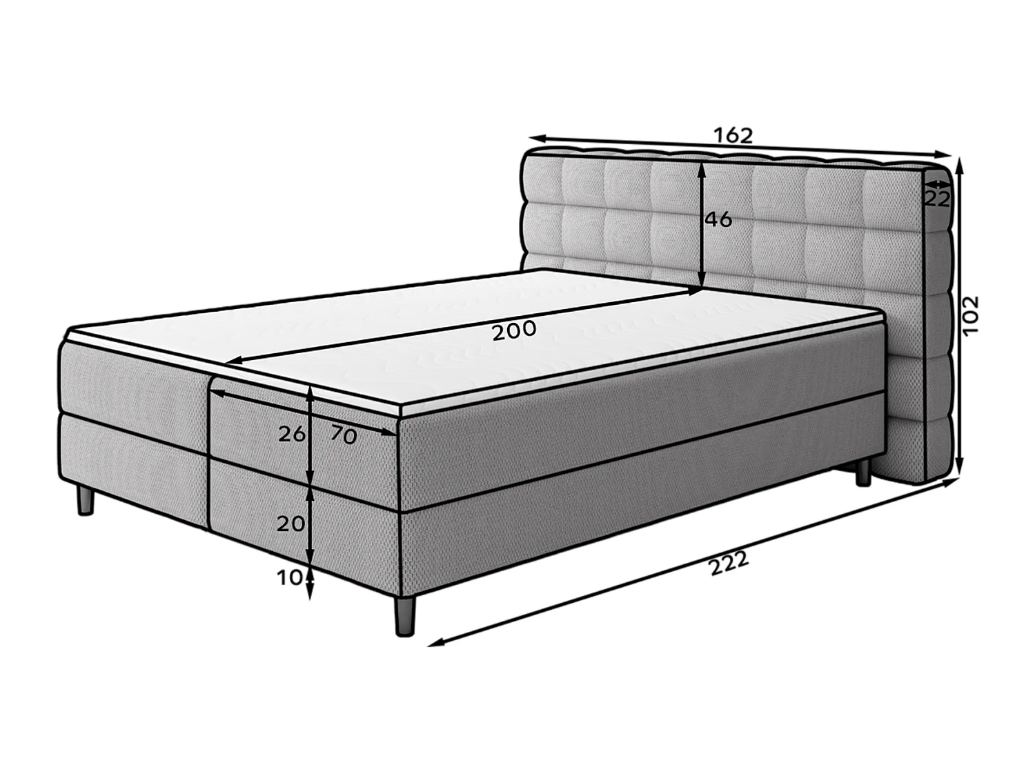 Sommier tapissier Bernex/sommier tapissier/matelas et surmatelas/housse en tissu/Gris