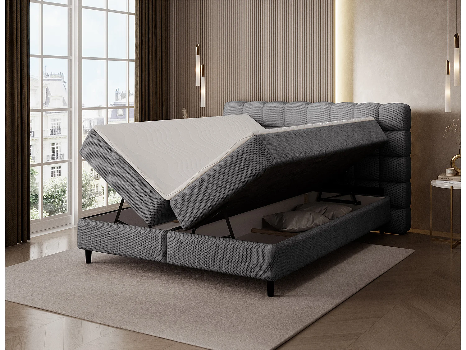 Boxspringbett Bernex/Bettbox/Matratzen&Topper/Stoffbezug/Grau