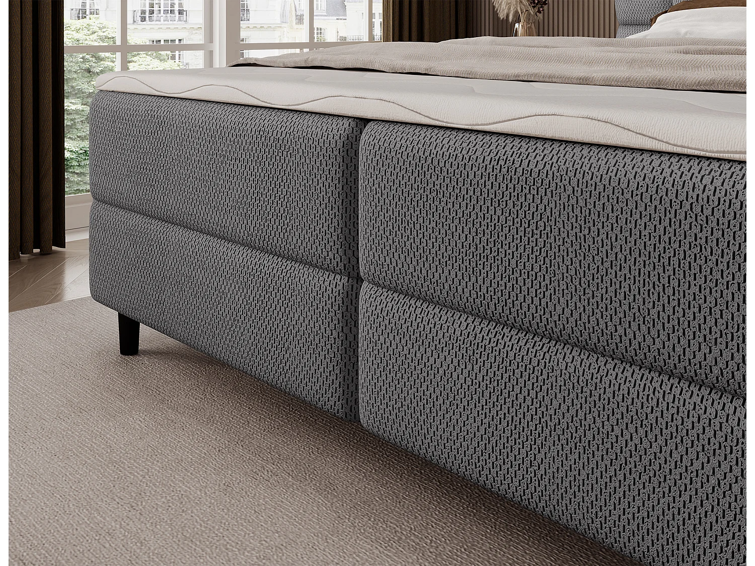 Boxspringbett Bernex/Bettbox/Matratzen&Topper/Stoffbezug/Grau