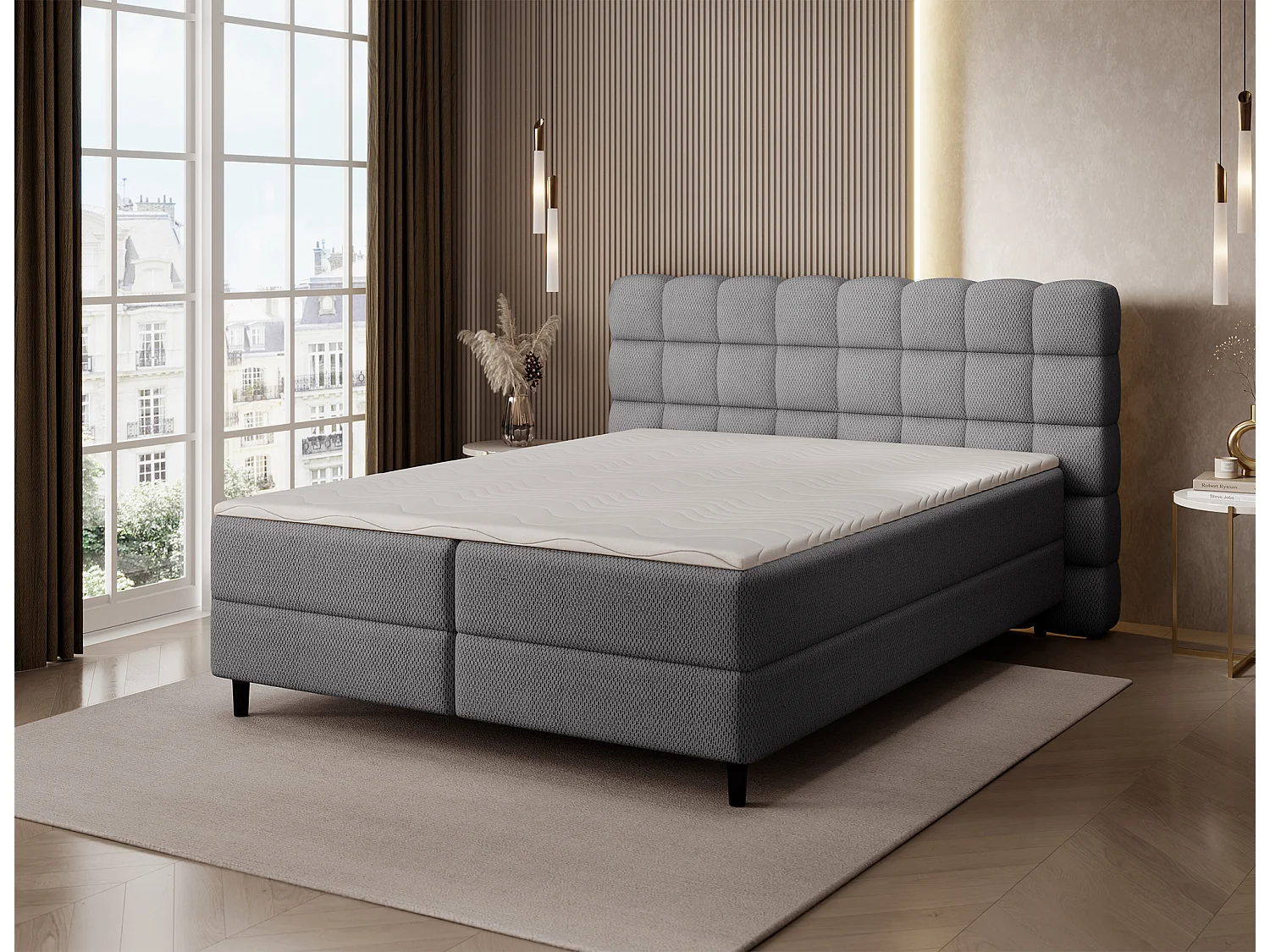 Boxspringbett Bernex/Bettbox/Matratzen&Topper/Stoffbezug/Grau