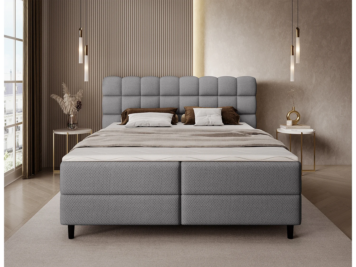 Boxspringbett Bernex/Bettbox/Matratzen&Topper/Stoffbezug/Grau