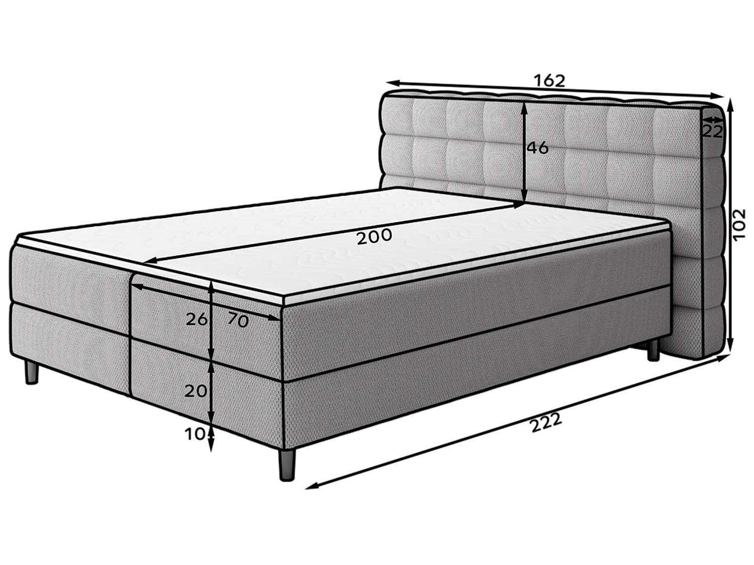 Boxspringbett Bernex/Bettbox/Matratzen&Topper/Stoffbezug/Grau