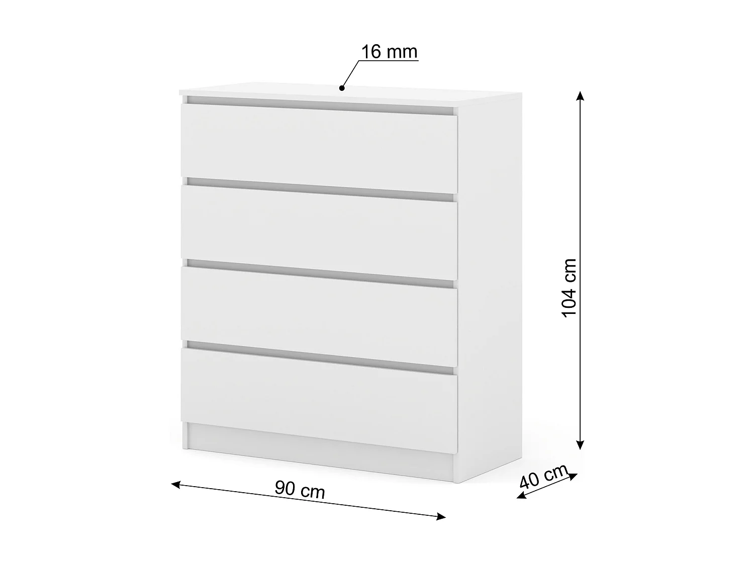 Commode MAJA 90 cm – 4 lades – mat wit – ruime kast voor woonkamer of slaapkamer