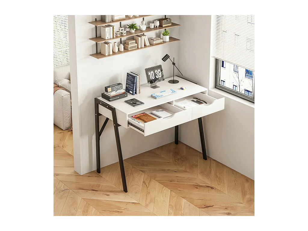 MODERNO SCRIVANIA CON CASSETTI LOFT BIANCO SU GAMBE NERE PREMIUM 80 CM