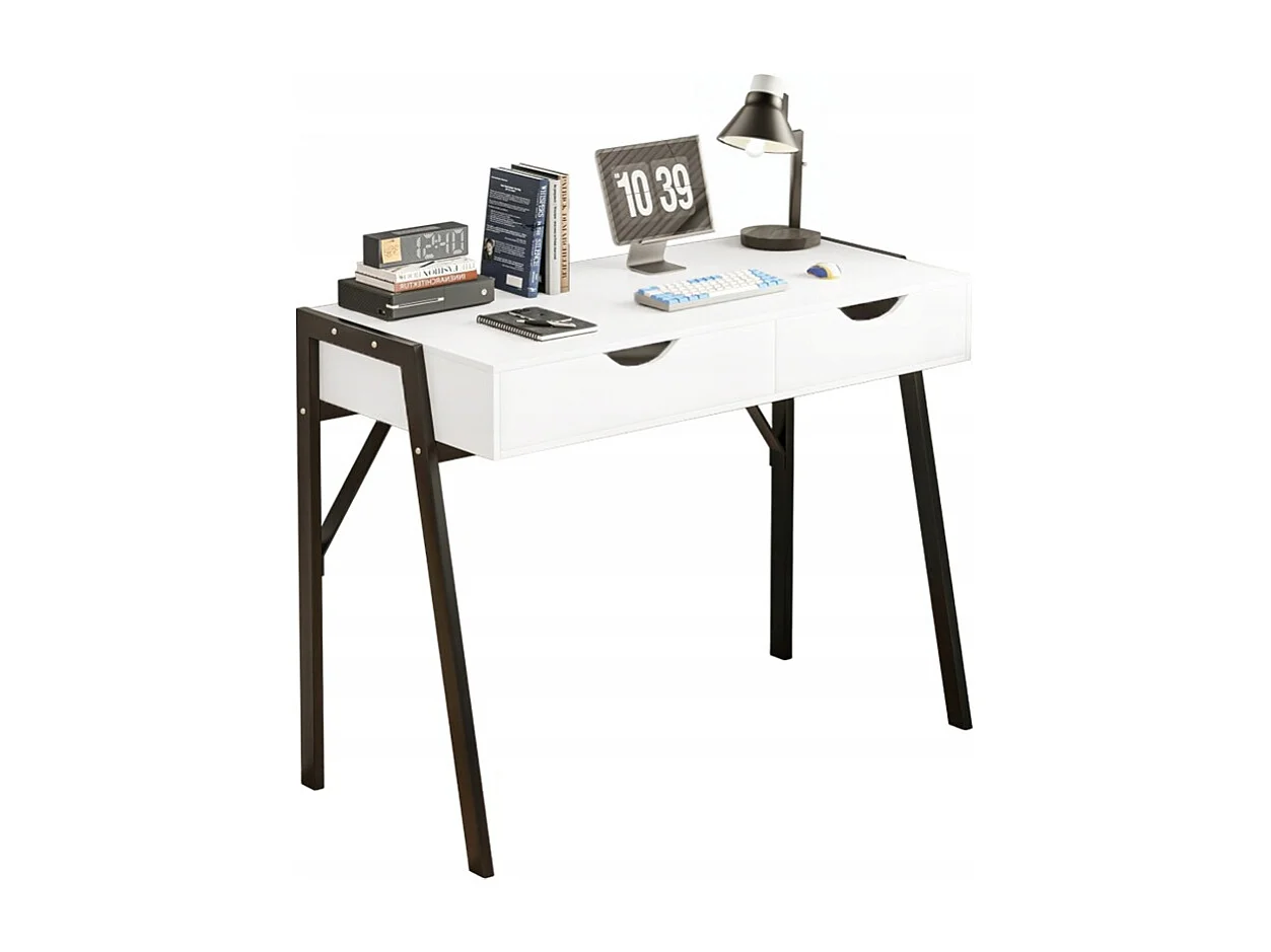 BUREAU MODERNE AVEC TIROIRS LOFT BLANC SUR PIEDS NOIRS PREMIUM 80 CM