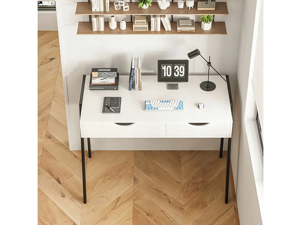 BUREAU MODERNE AVEC TIROIRS LOFT BLANC SUR PIEDS NOIRS PREMIUM 80 CM