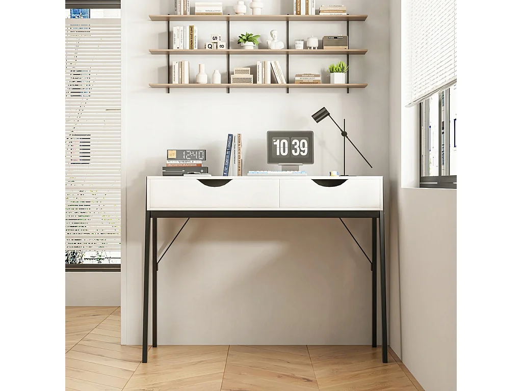 BUREAU MODERNE AVEC TIROIRS LOFT BLANC SUR PIEDS NOIRS PREMIUM 80 CM