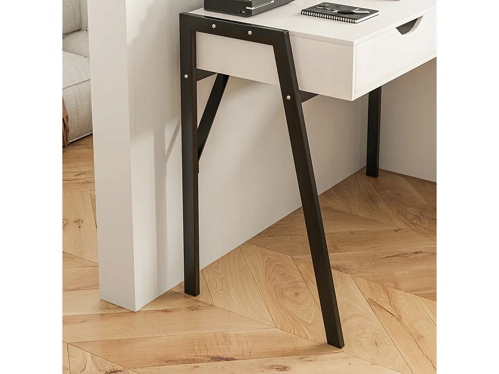 BUREAU MODERNE AVEC TIROIRS LOFT BLANC SUR PIEDS NOIRS PREMIUM 80 CM