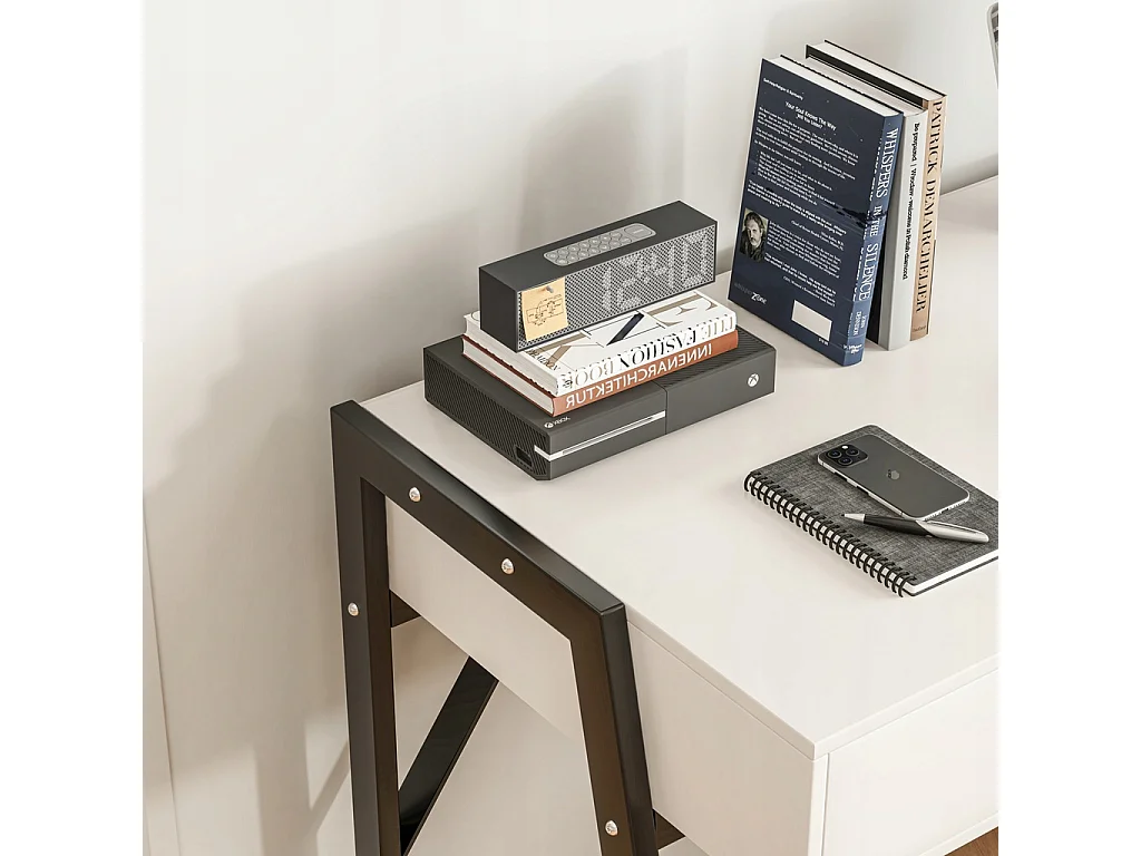 BUREAU MODERNE AVEC TIROIRS LOFT BLANC SUR PIEDS NOIRS PREMIUM 80 CM