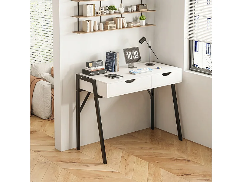 MODERN BUREAU MET LADEN LOFT WIT OP ZWARTE POTEN PREMIUM 80 CM