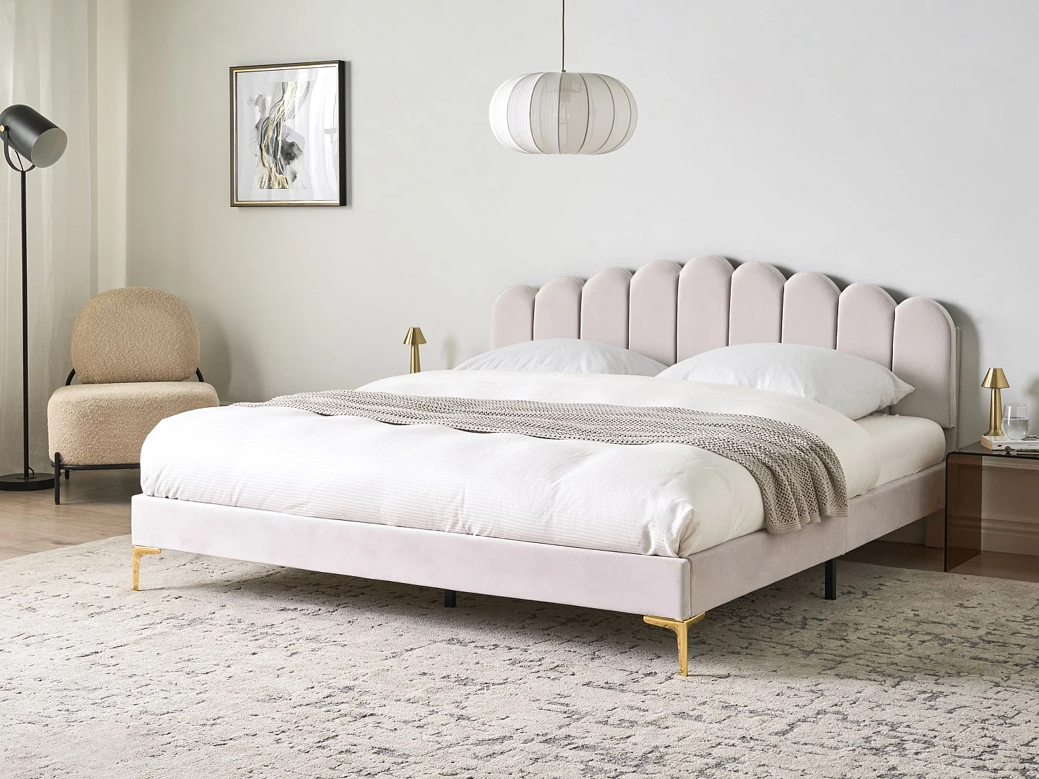 Lit avec sommier Velours SAUVIAN 180 x 200 cm Blanc cassé