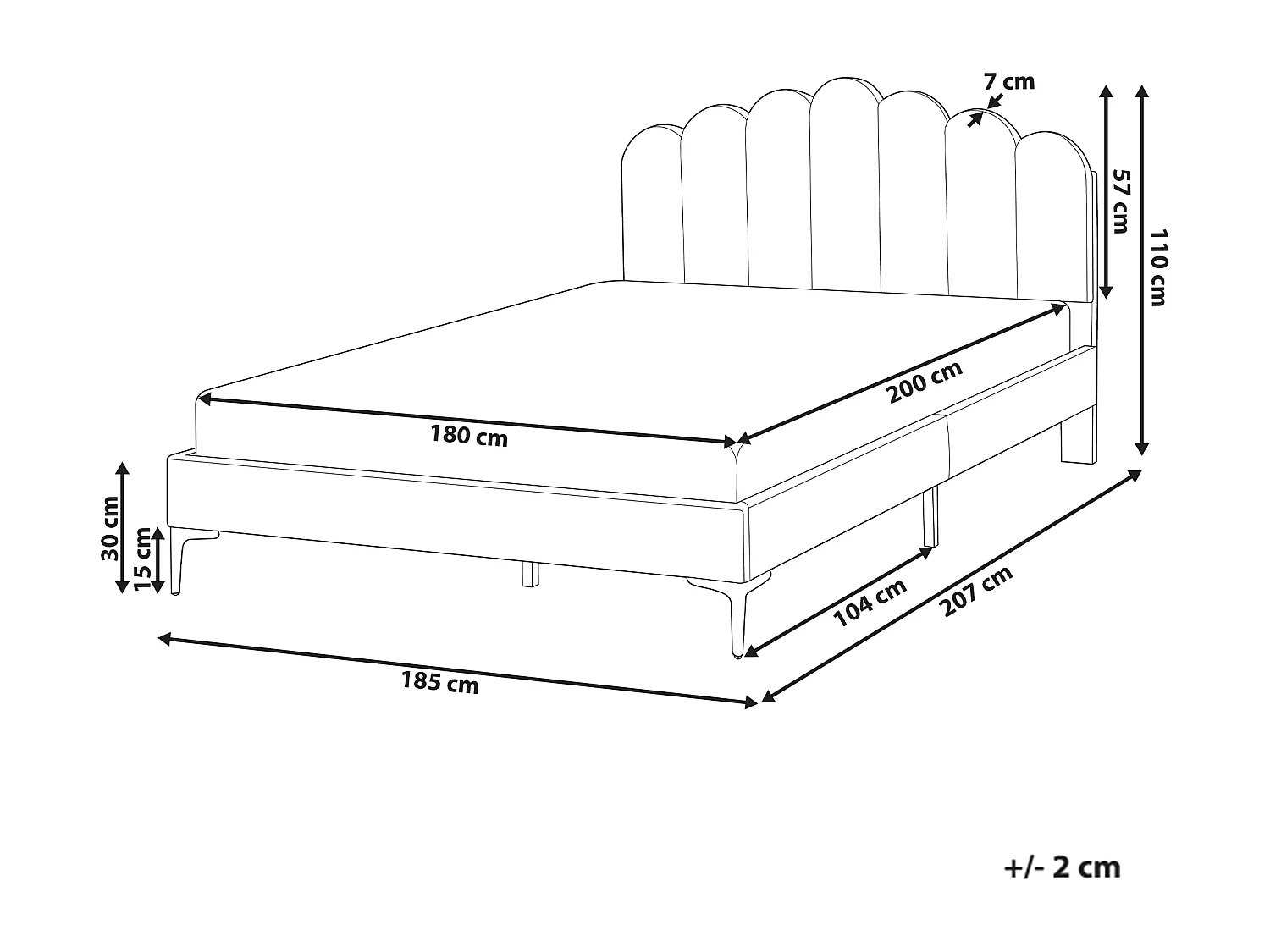 Lit avec sommier Velours SAUVIAN 180 x 200 cm Blanc cassé