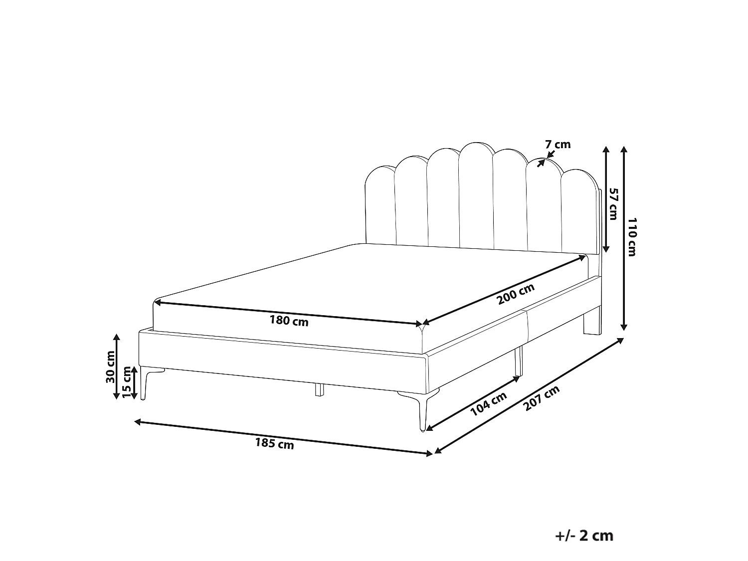 Bed Velvet SAUVIAN 180 x 200 cm (EU Super King) Off-White