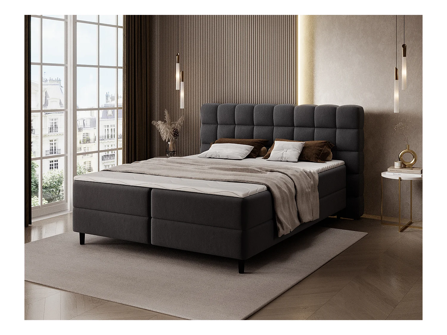 Boxspringbett Bernex/Bettbox/Matratzen&Topper/Stoffbezug/Schwarz