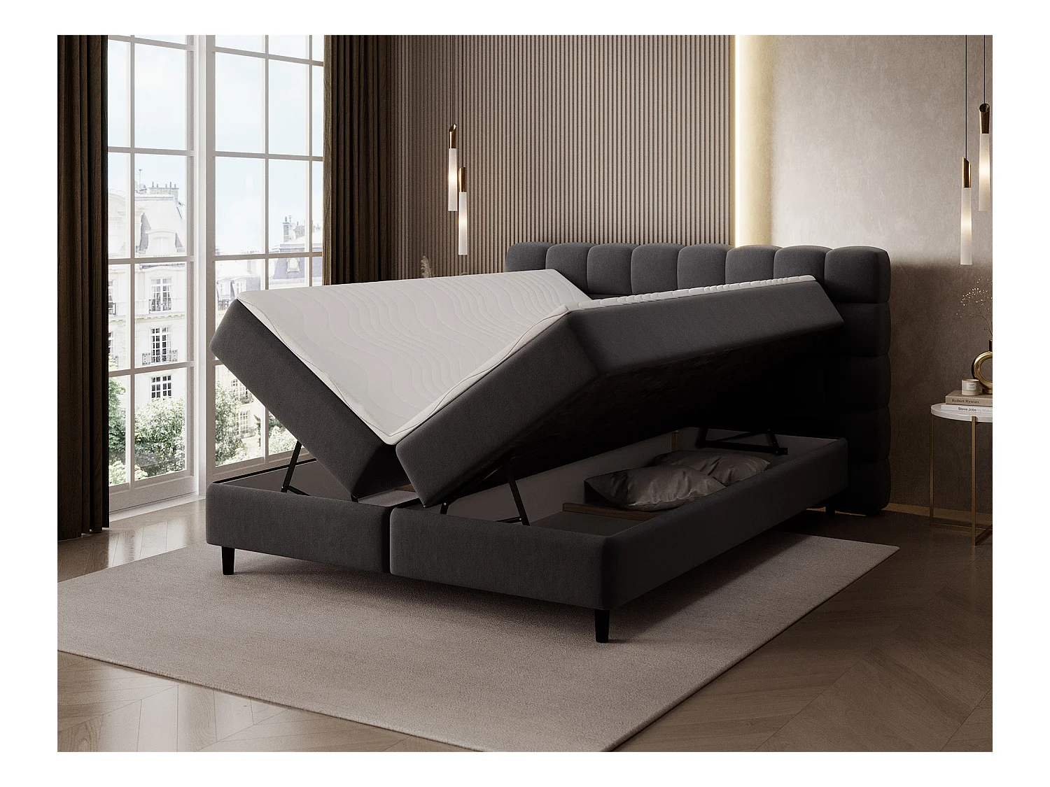 Boxspringbett Bernex/Bettbox/Matratzen&Topper/Stoffbezug/Schwarz