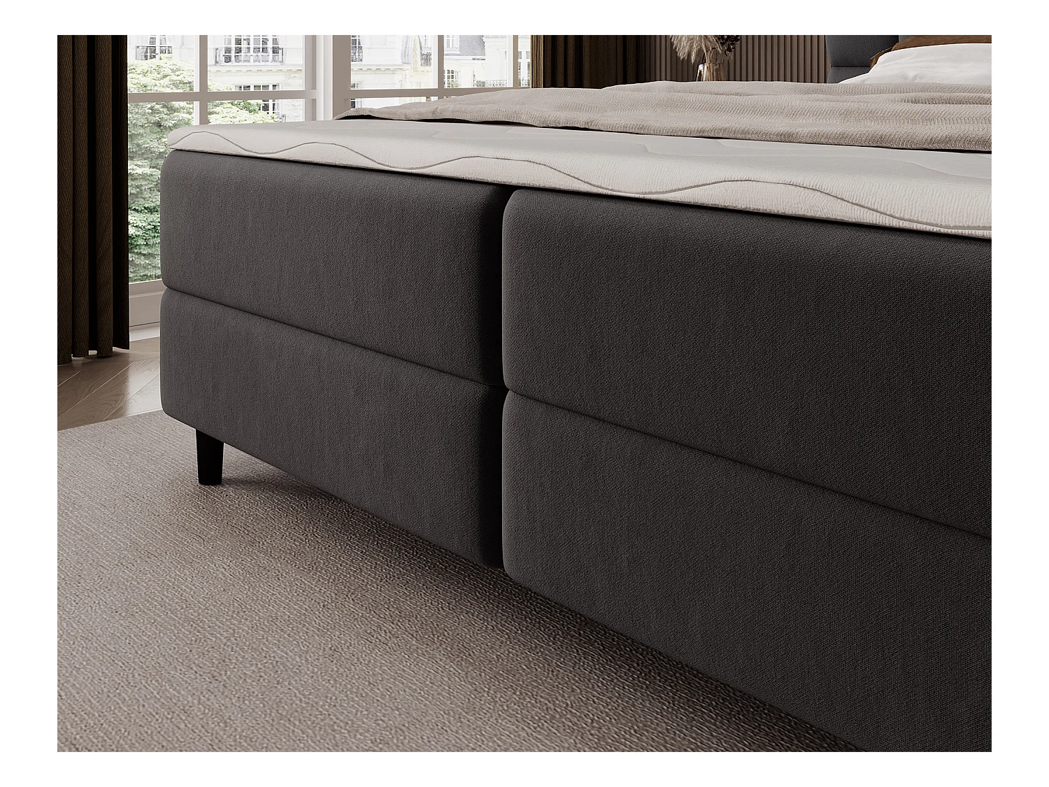 Boxspringbett Bernex/Bettbox/Matratzen&Topper/Stoffbezug/Schwarz