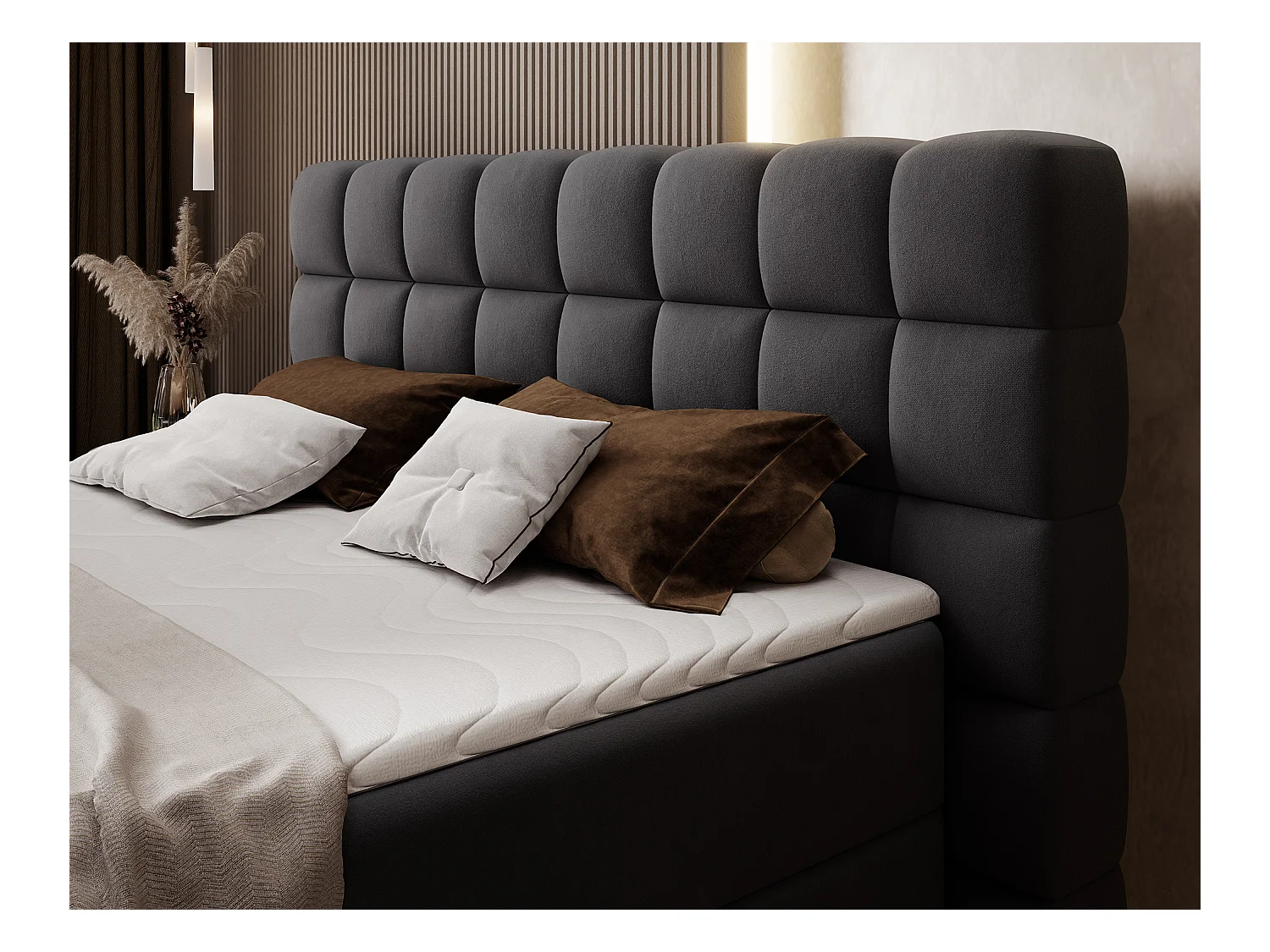 Boxspringbett Bernex/Bettbox/Matratzen&Topper/Stoffbezug/Schwarz