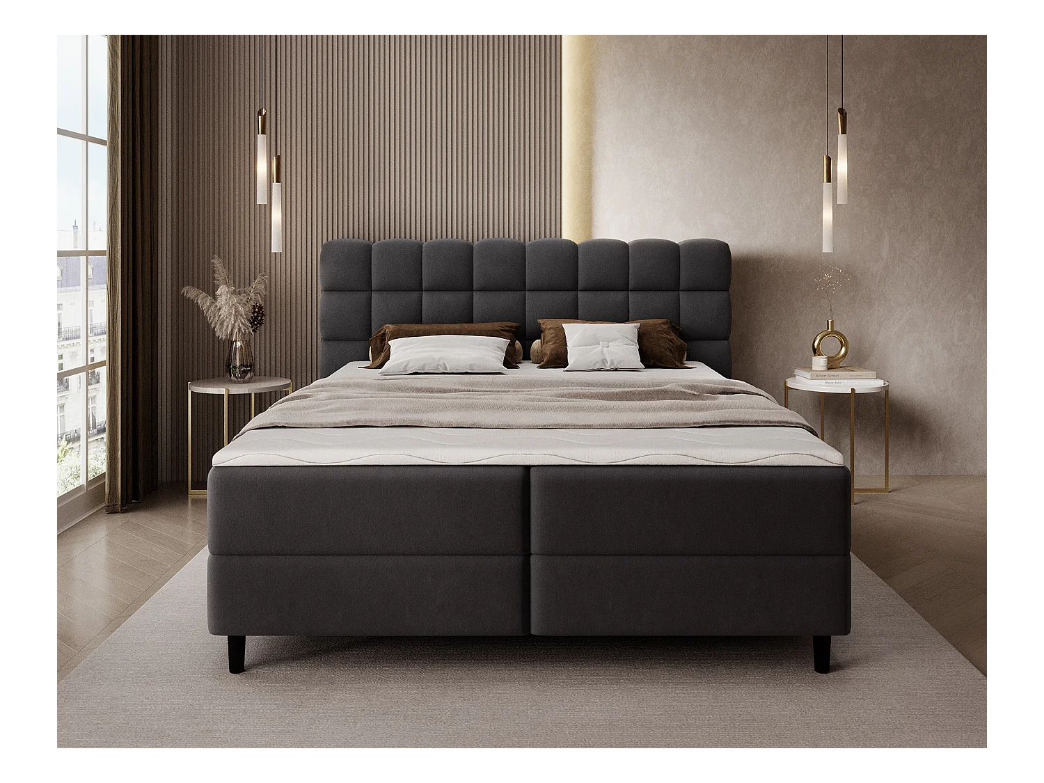 Boxspringbett Bernex/Bettbox/Matratzen&Topper/Stoffbezug/Schwarz