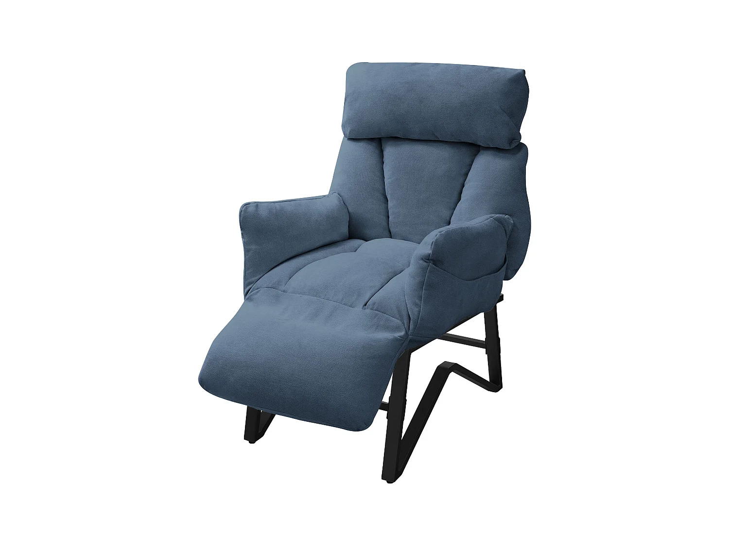 Fauteuil relax bleu en lin structure acier dossier et repose-pied réglables accoudoirs rabattables siège inclinable rembourré chaise longue lecture