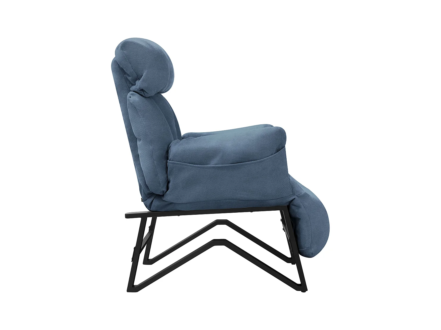 Fauteuil relax bleu en lin structure acier dossier et repose-pied réglables accoudoirs rabattables siège inclinable rembourré chaise longue lecture