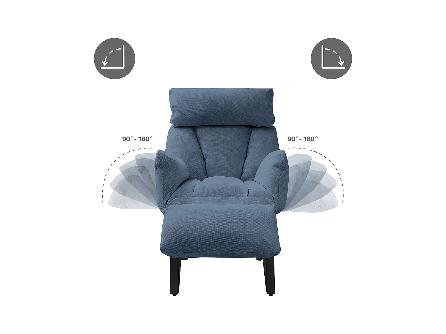 Fauteuil relax bleu en lin structure acier dossier et repose-pied réglables accoudoirs rabattables siège inclinable rembourré chaise longue lecture