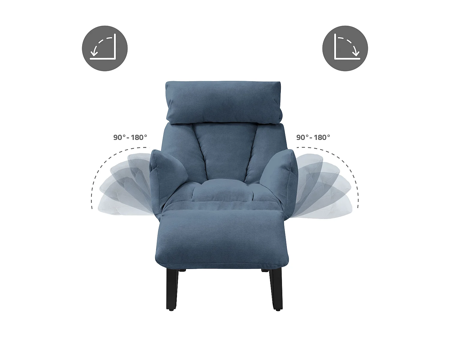 ML-Design Poltrona reclinabile blu, in lino, con schienale regolabile, poltroncina relax da lettura, sedia lounge imbottita, divano per soggiorno