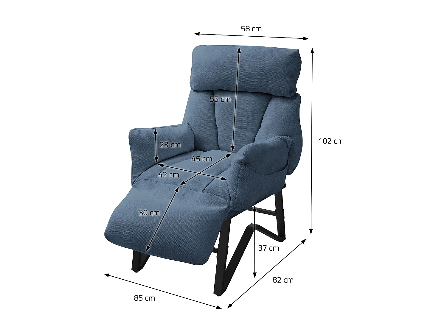 ML-Design Poltrona reclinabile blu, in lino, con schienale regolabile, poltroncina relax da lettura, sedia lounge imbottita, divano per soggiorno