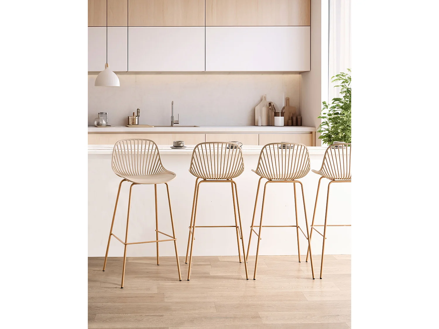 Lot de 4 chaises de bar KLEVE Beige