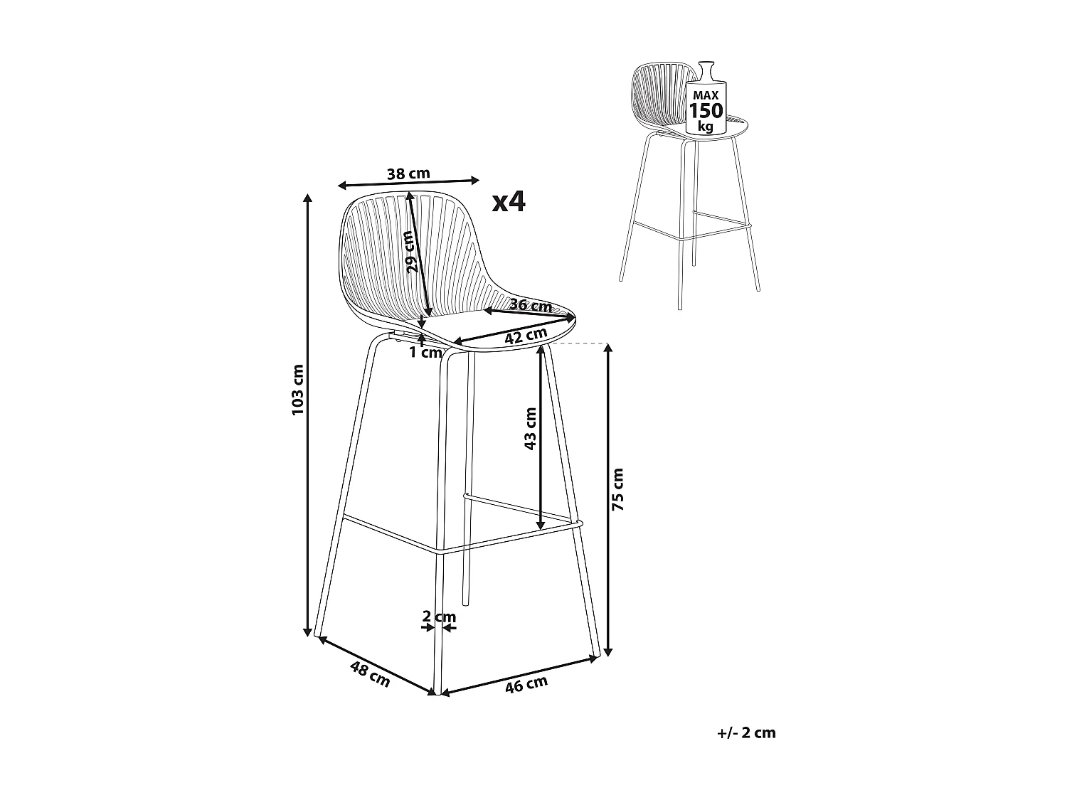 Lot de 4 chaises de bar KLEVE Beige