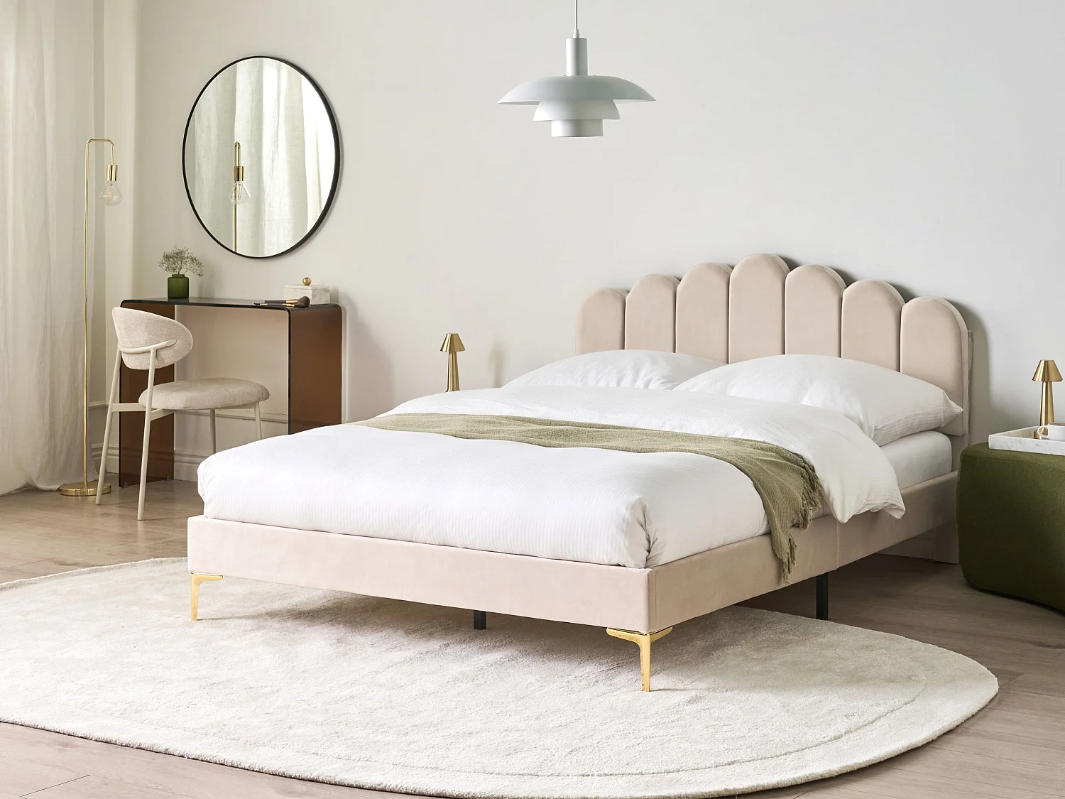 Lit avec sommier Velours SAUVIAN 140 x 200 cm Beige