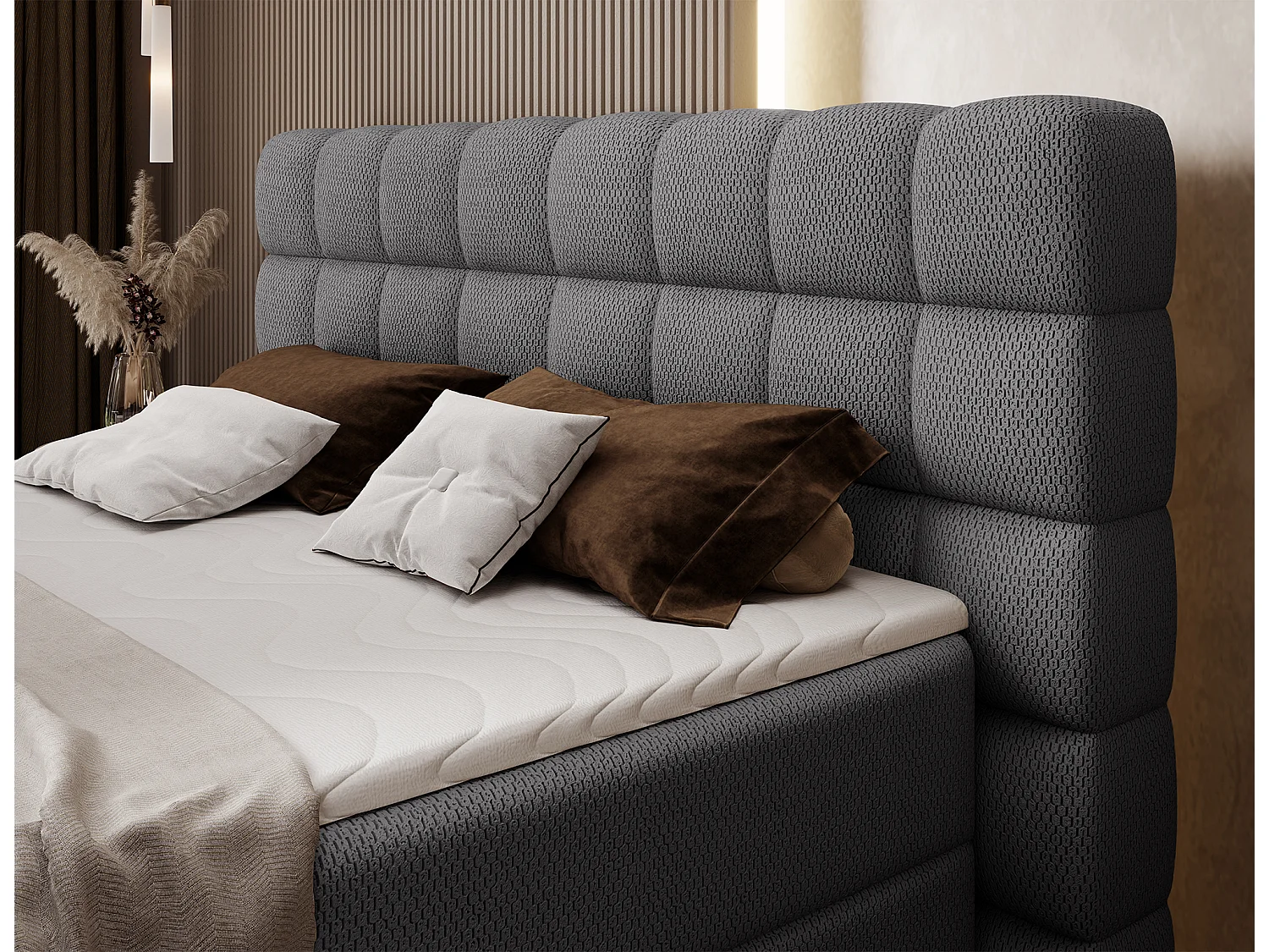 Boxspringbett Bernex/Bettkasten/Matratzen&Topper/Stoffbezug/Grau