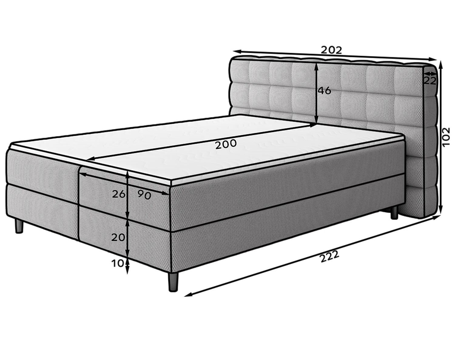 Boxspringbett Bernex/Bettkasten/Matratzen&Topper/Stoffbezug/Grau