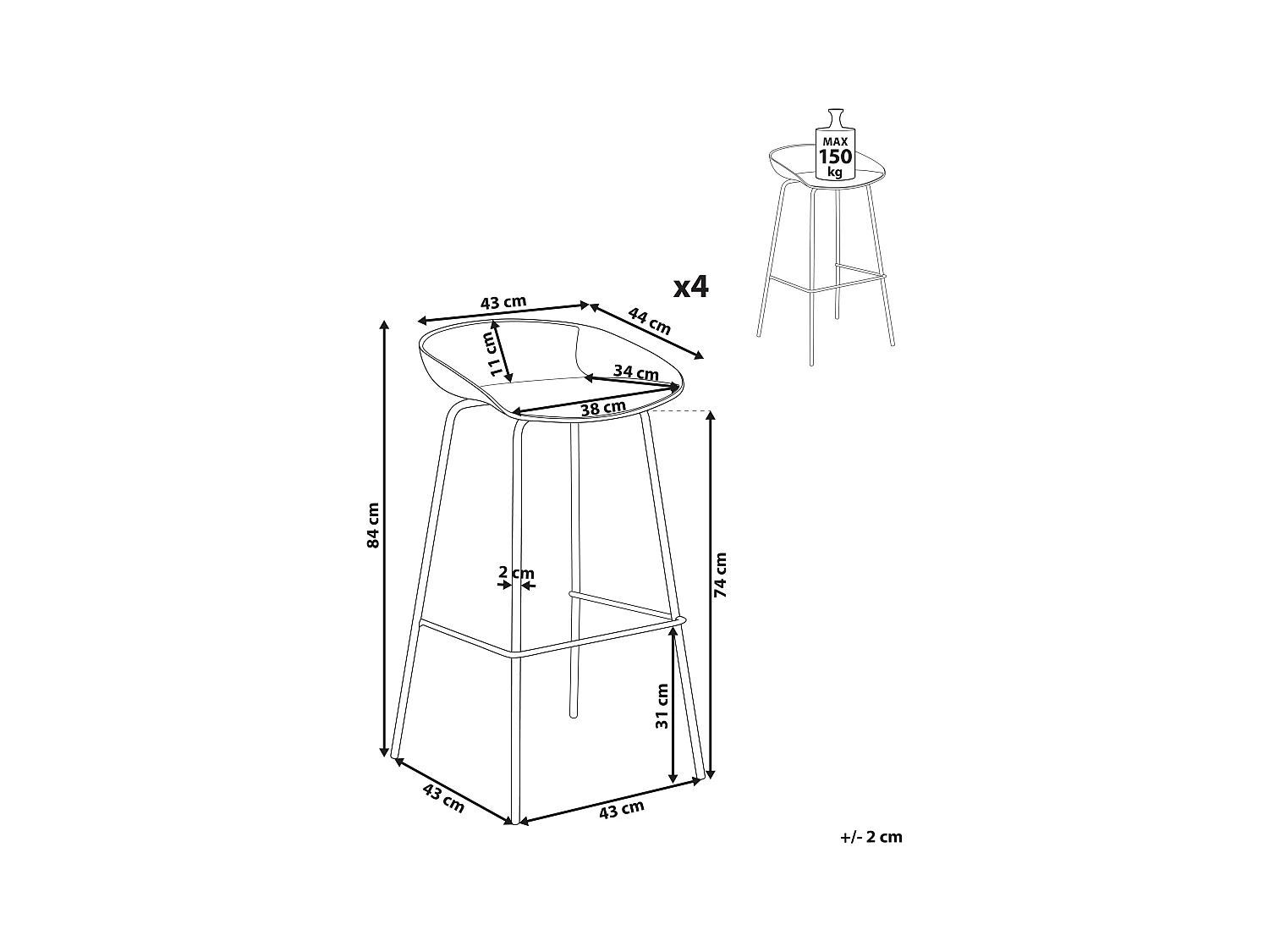 Lot de 4 chaises de bar VENLO Blanc