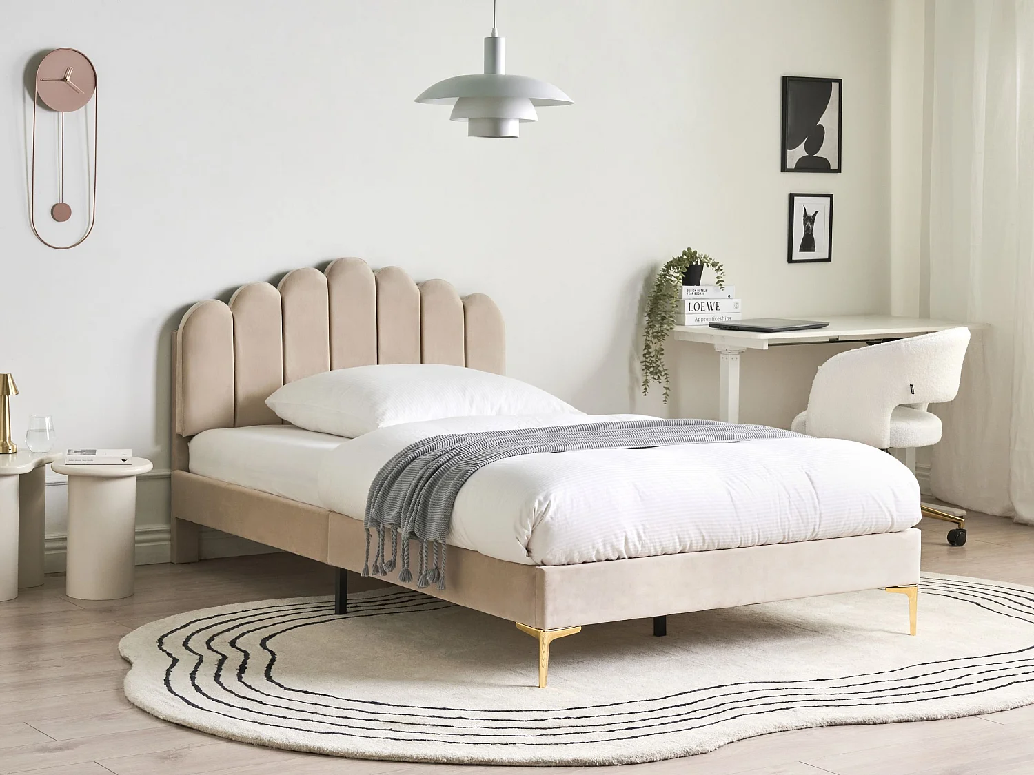 Lit avec sommier Velours SAUVIAN 120 x 200 cm Beige