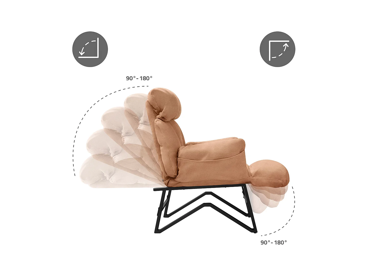 Fauteuil relax marron en lin structure acier dossier et repose-pied réglables accoudoirs rabattables siège inclinable rembourré chaise longue lecture