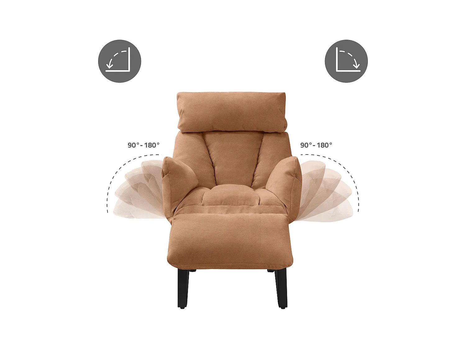 Fauteuil relax marron en lin structure acier dossier et repose-pied réglables accoudoirs rabattables siège inclinable rembourré chaise longue lecture