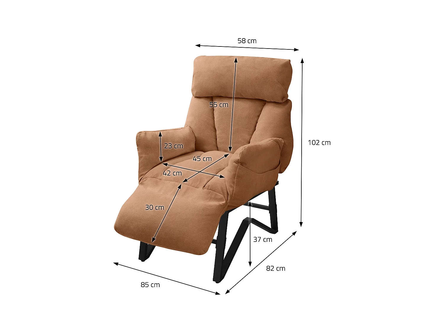 Fauteuil relax marron en lin structure acier dossier et repose-pied réglables accoudoirs rabattables siège inclinable rembourré chaise longue lecture
