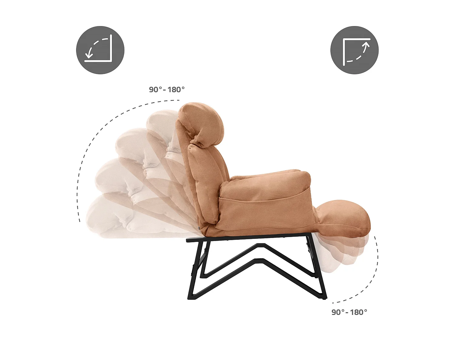 Fauteuil relax marron en lin structure acier dossier et repose-pied réglables accoudoirs rabattables siège inclinable rembourré chaise longue lecture